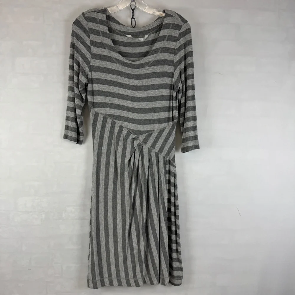 Athleta Gray Stripe Long Sleeve‎ Dress Twist Front Midi Women's Large